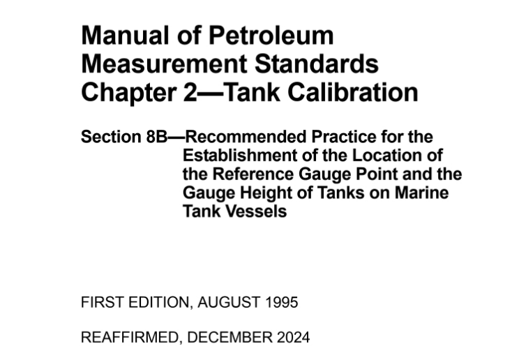 API MPMS CH 2.8B:1995(R2024) pdf download - Establishment of the Location of the Reference Gauge Point and the Gauge Height of Tanks on Marine Tank Vessels