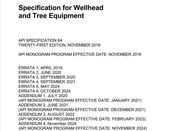 API SPEC 6A:2018+ADD 4:2024 pdf download - Specification for Wellhead and Tree Equipment